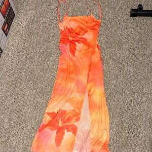 SHEIN Vibrant Orange Floral Maxi Dress